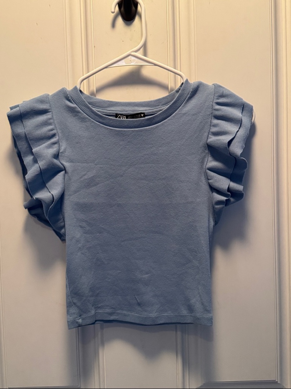 Zara Blue Ruffle Sleeve Knit Top